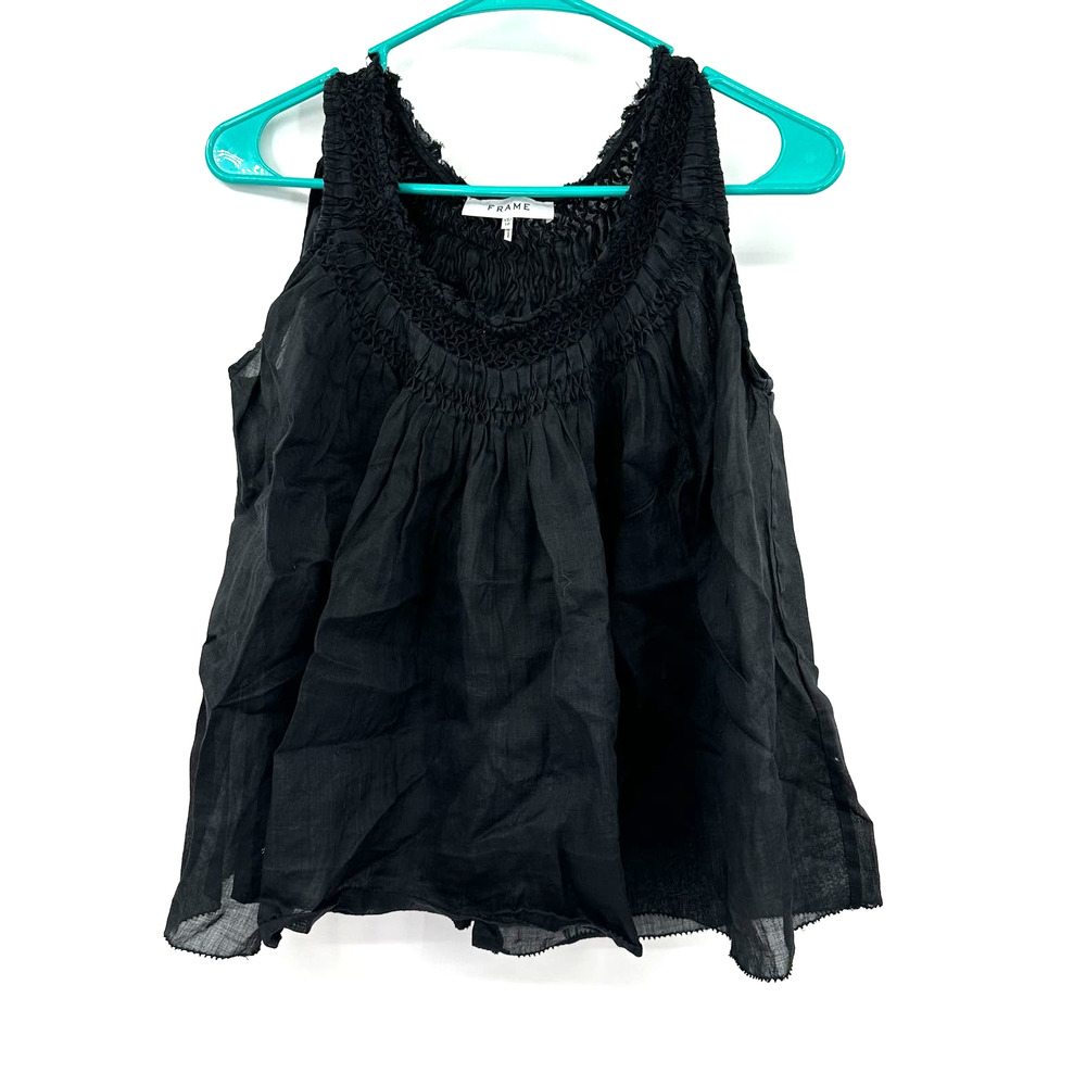 FRAME size XS black tank top sleeveless blouse 100% ramie flowy loose fit